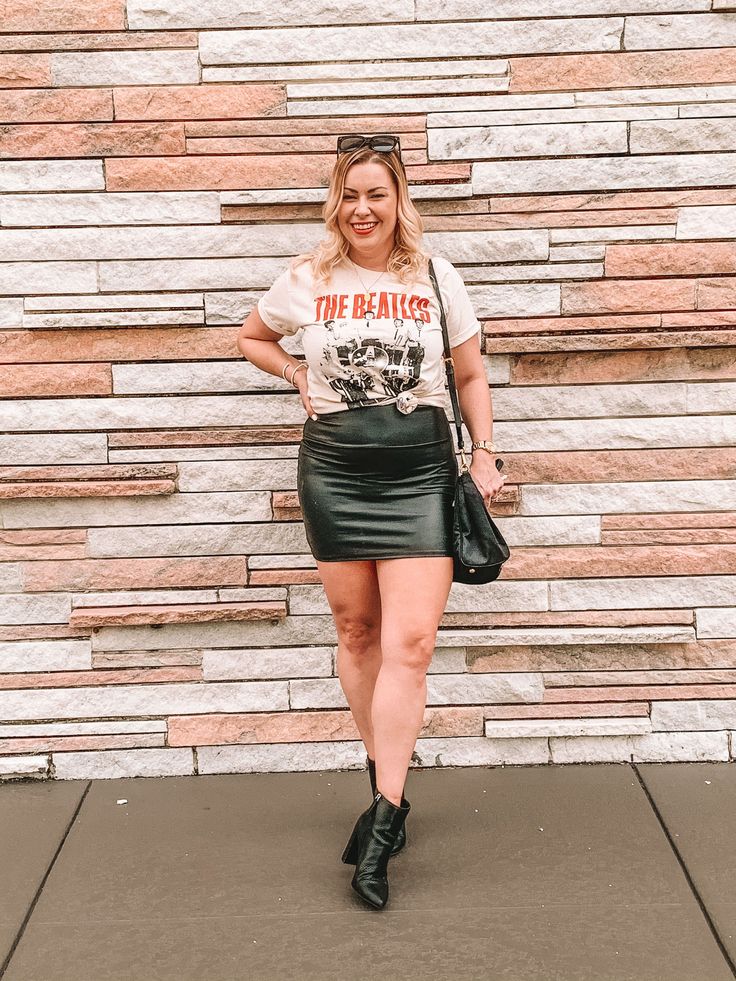 Band Tee with a Pleather Skirt | Beauty Birdie