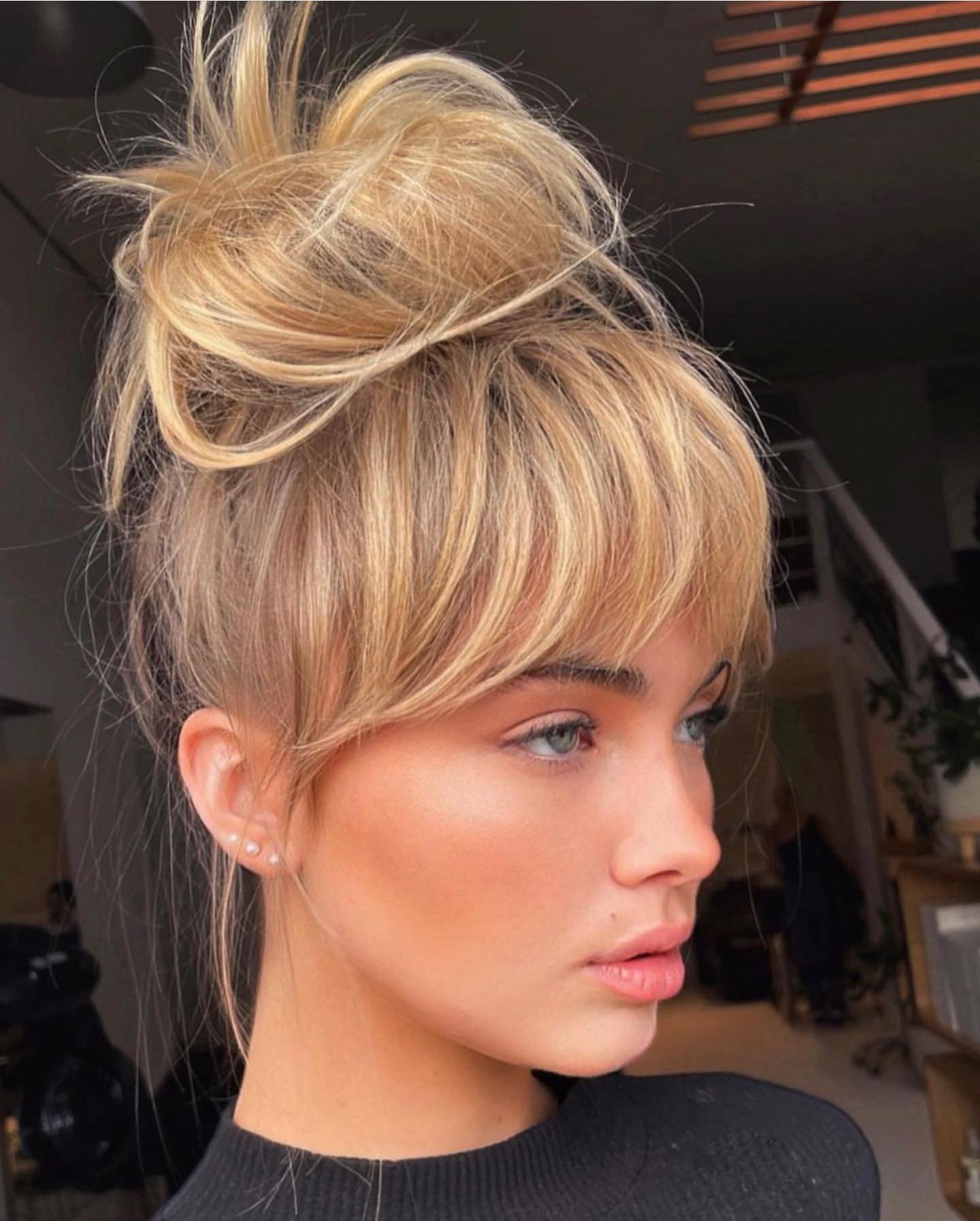 Messy Bun with Bangs | Beauty Birdie