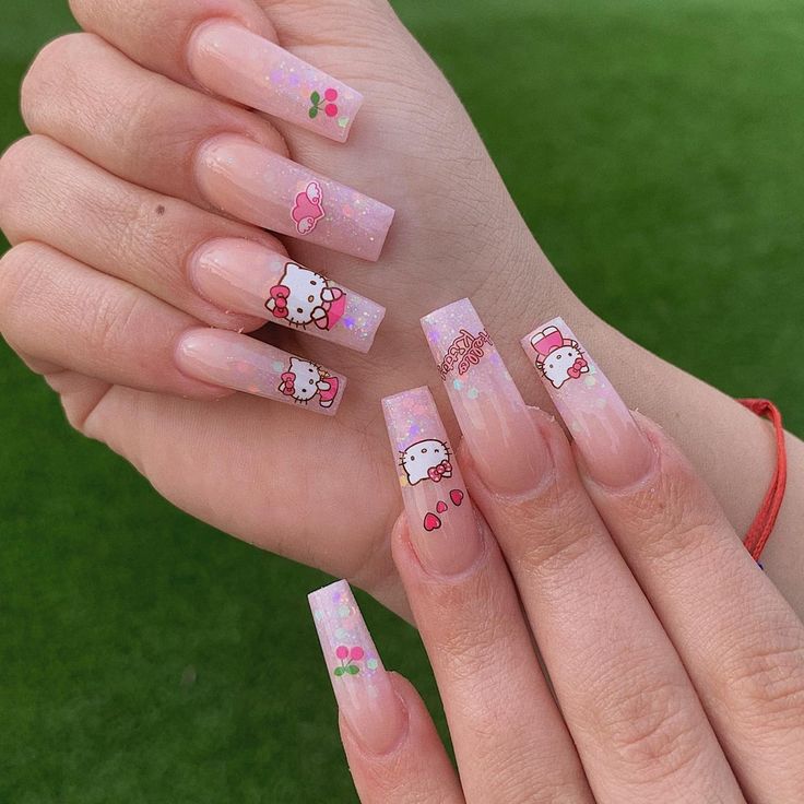 Nude Nails with Hello Kitty Stickers | Beauty Birdie