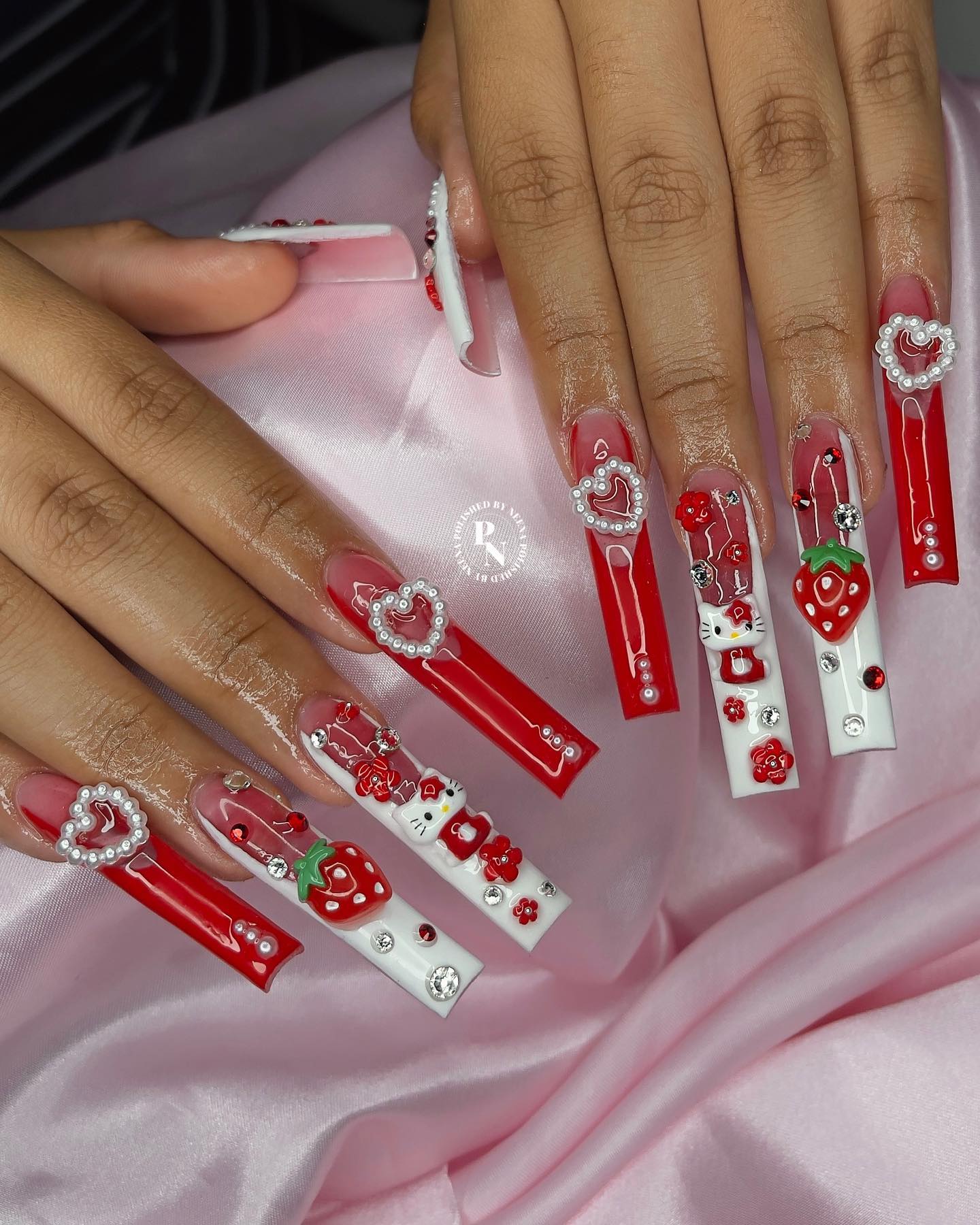 Red and Pink Heart Nails | Beauty Birdie