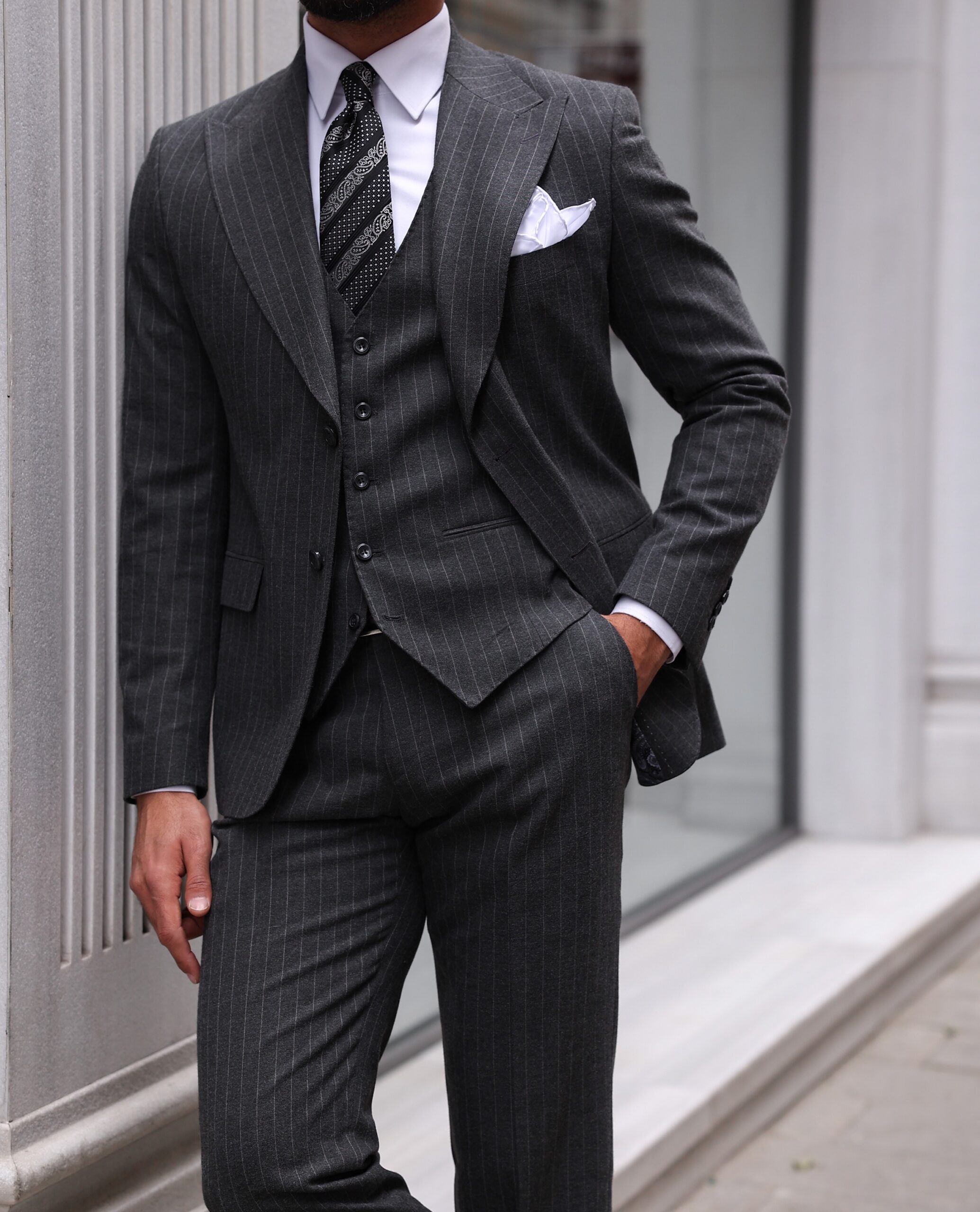 charcoal three piece suit | Beauty Birdie